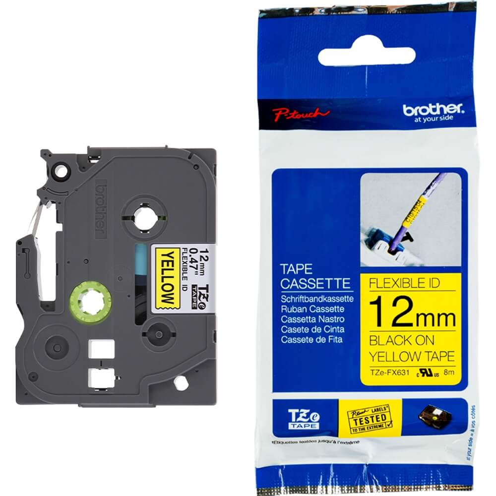 Fita Brother TZE-FX631 12mm Preto sobre Amarelo - Impressorajato